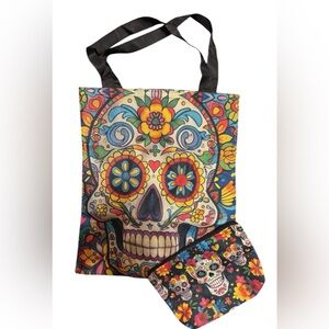 Colorful Skull Tote Bag and Pouch Set